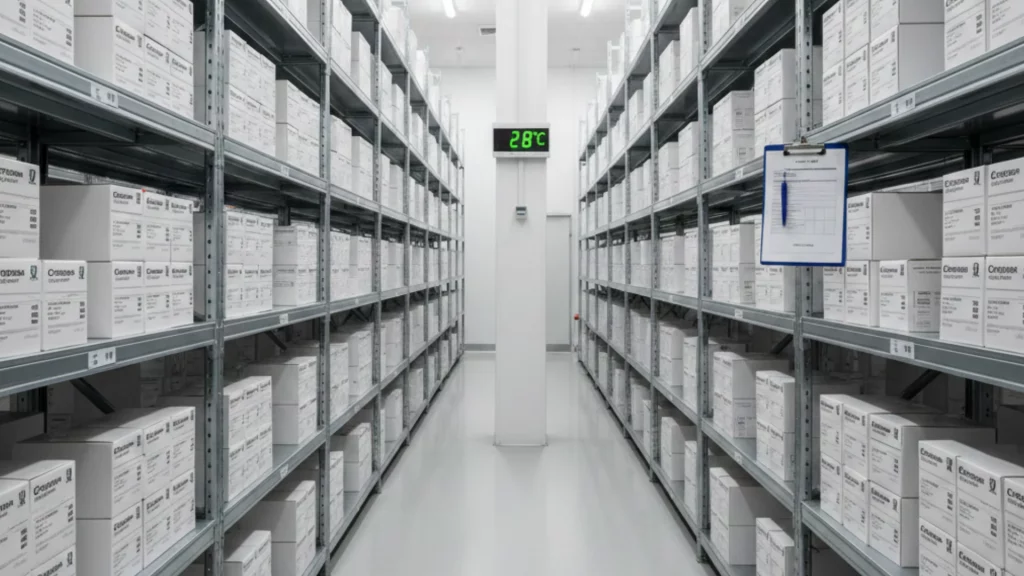 GDP compliance mistakes in pharma wholesale - temperature controlled warehouse with monitored medicine storage