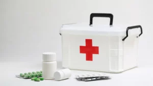 Medical kit with essential medicines prepared for pharmaceutical distribution to NGO health programmes