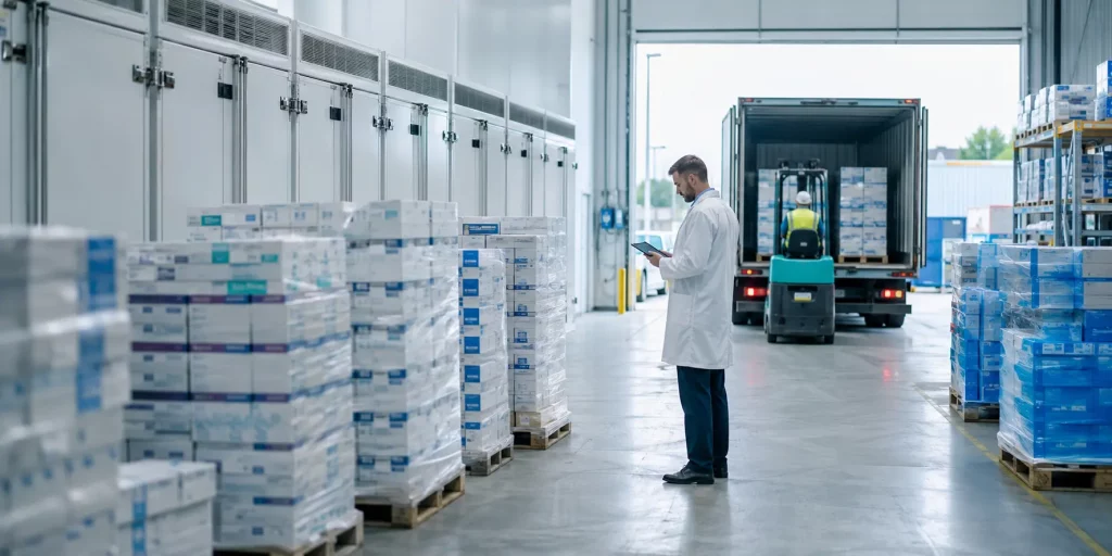 MHRA licensed pharmaceutical distributor warehouse with secure cold-chain storage for global procurement
