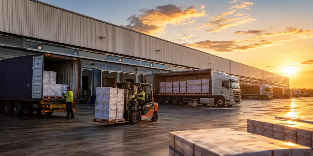 National pharmaceutical supply UK exporter, warehouse loading medical shipments for global export.