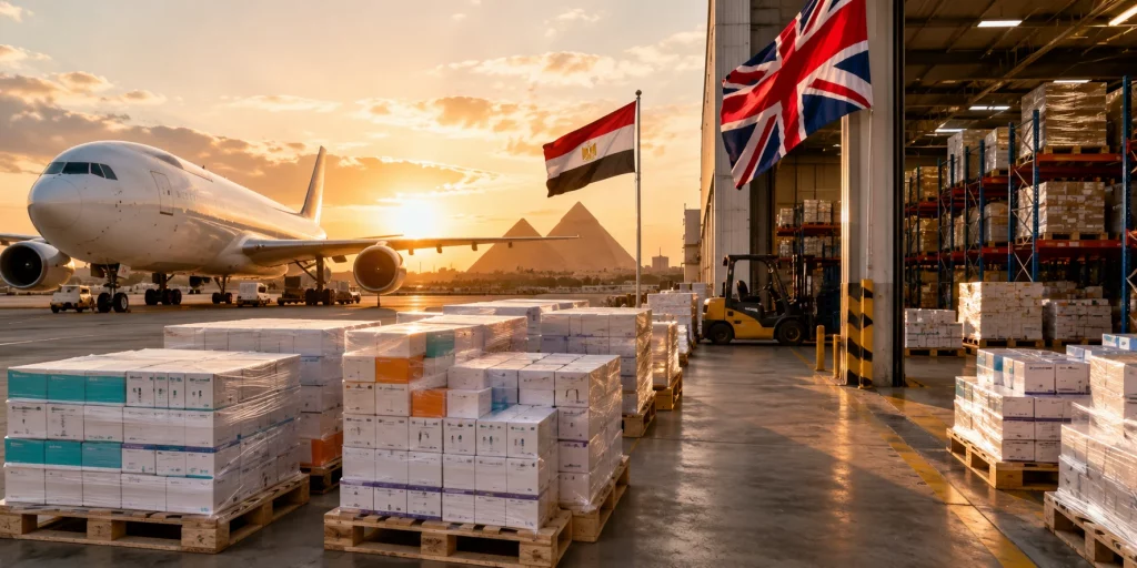 Pharmaceutical export to Egypt shipment being prepared for institutional healthcare buyers