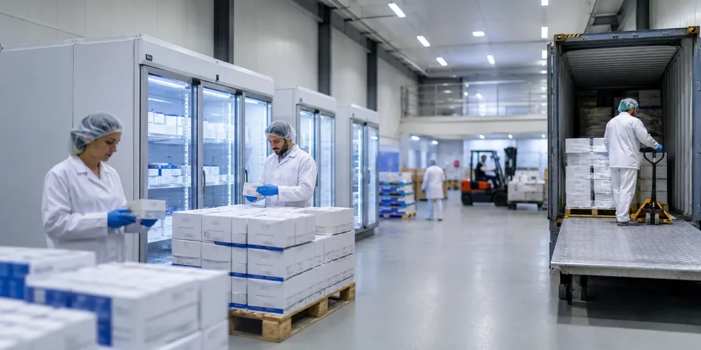 Pharmaceutical wholesale distributor UK export warehouse with cold chain logistics for global procurement