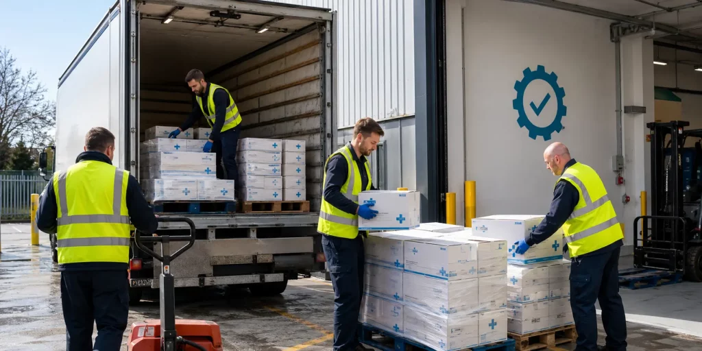 UK pharmaceutical export to Gulf states warehouse team preparing compliant medicine shipments
