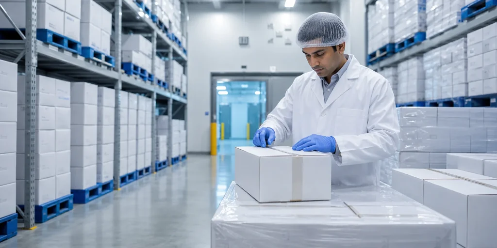 GDP compliant pharmaceutical wholesale UK warehouse with temperature-controlled storage and quality inspection for international procurement