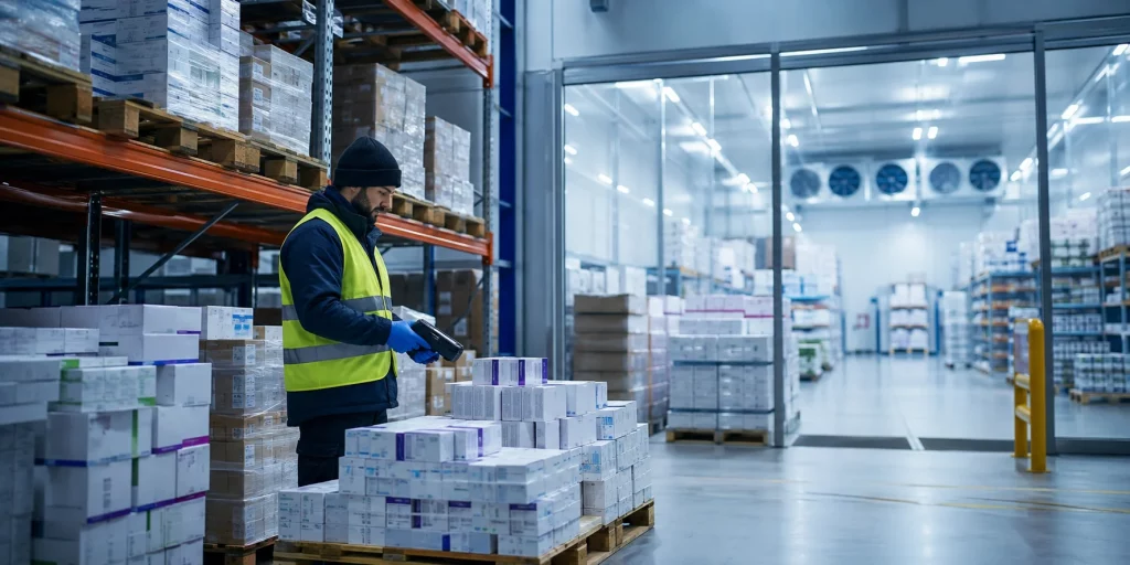 Licensed pharmaceutical wholesaler UK warehouse with GDP compliant cold chain storage for institutional procurement