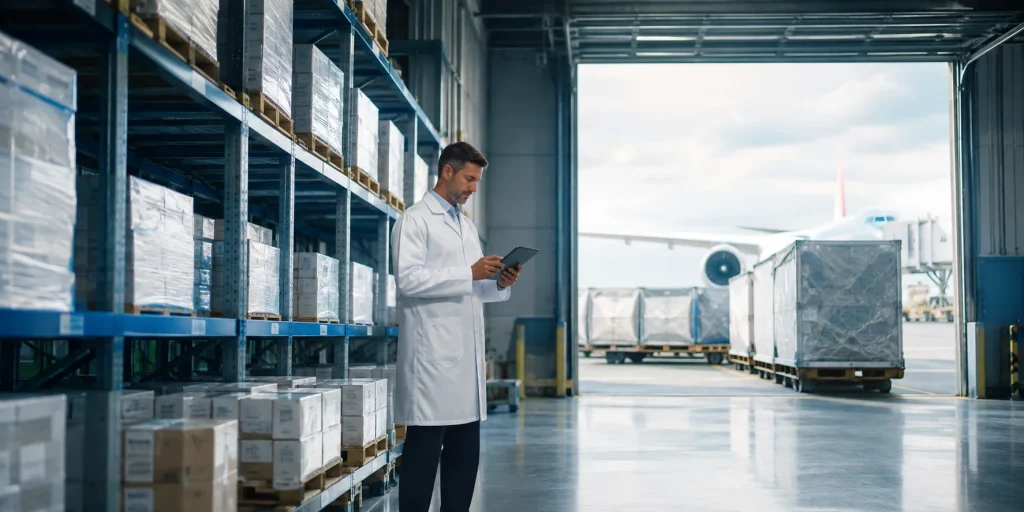 Pharmaceutical distribution partner coordinating GDP-compliant medicine shipments from a UK warehouse to Africa, the Middle East and Asia