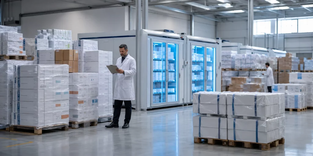 Pharmaceutical procurement support for NGOs — GDP-compliant UK warehouse preparing medicines for international humanitarian dispatch