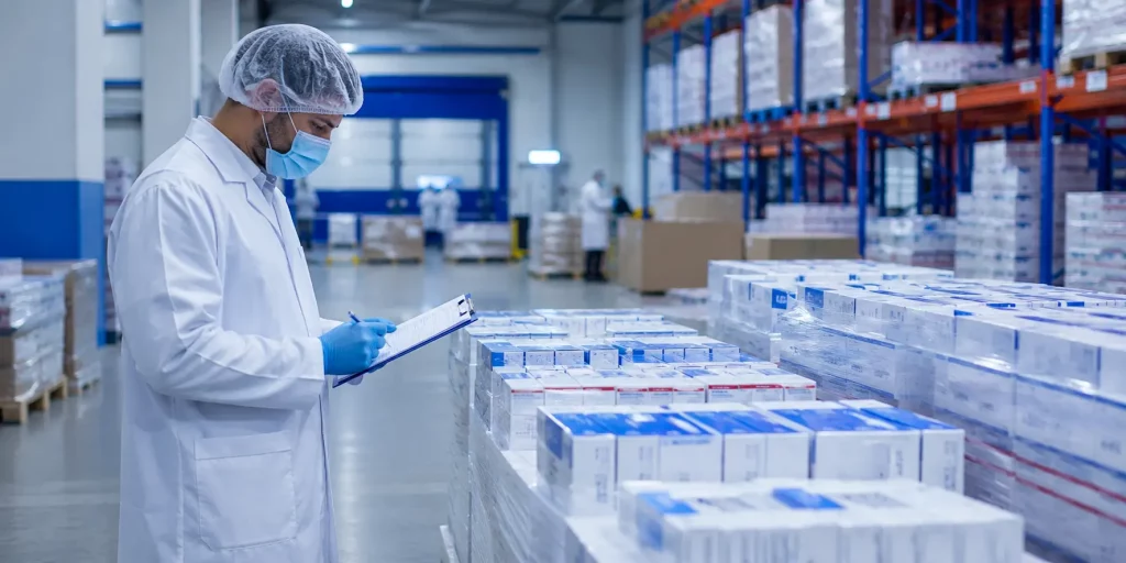 Authorised pharmaceutical importer UK warehouse showing compliant medicine distribution and quality checks