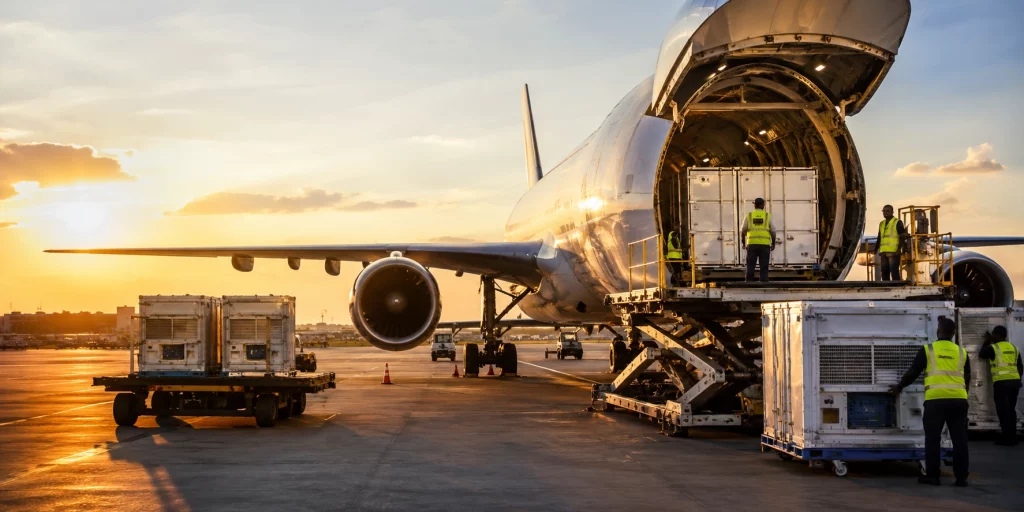 Medicine supply Ghana from UK - pharmaceutical cargo being loaded for export