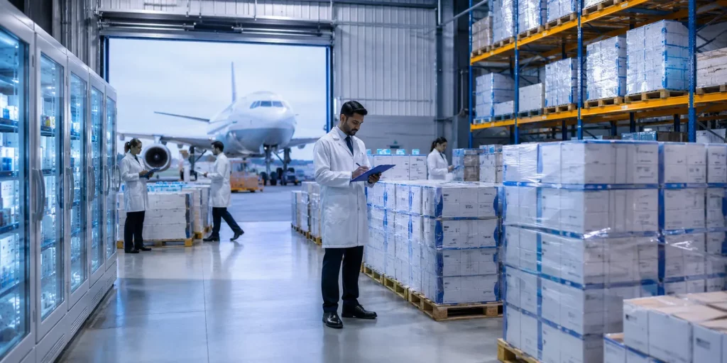 PEPFAR funded pharmaceutical supply UK warehouse with cold-chain medicine distribution