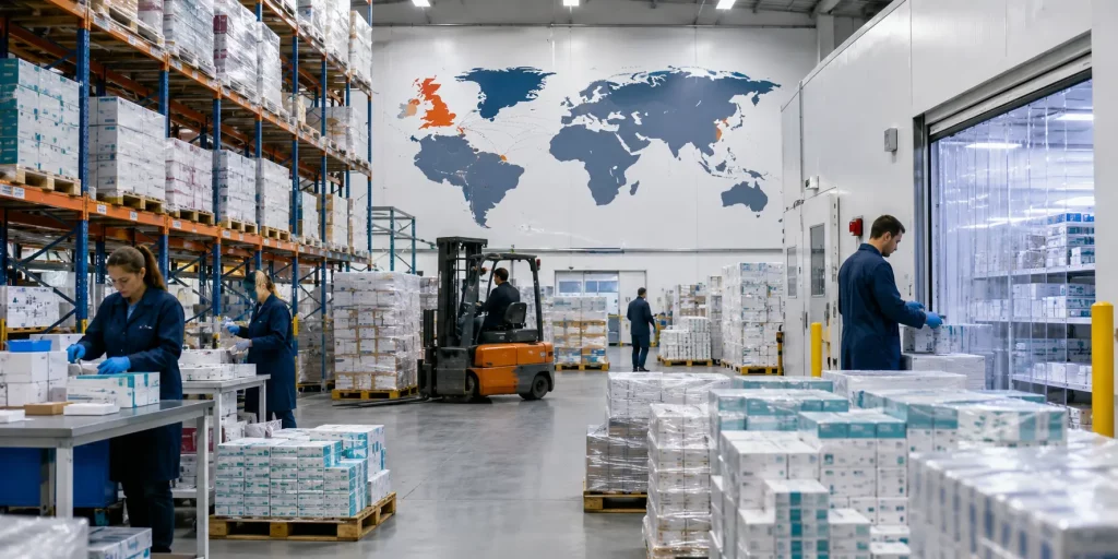 Pharmaceutical wholesale distributor UK warehouse supporting global healthcare procurement