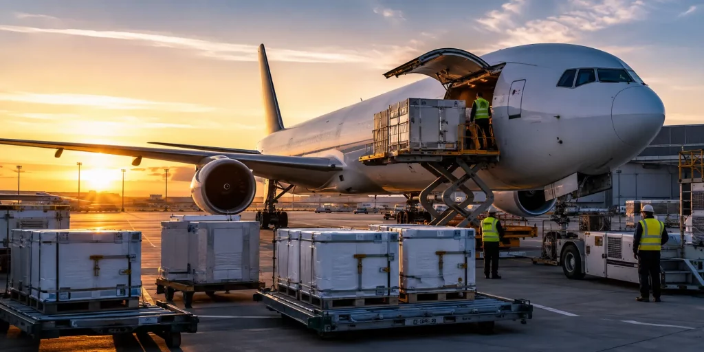 UK pharmaceutical export to West Africa air freight cargo loading