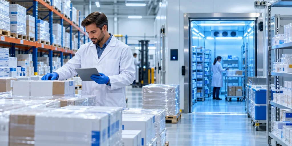GDP compliant pharmaceutical wholesale UK storage facility with temperature-controlled medicine stock prepared for international procurement