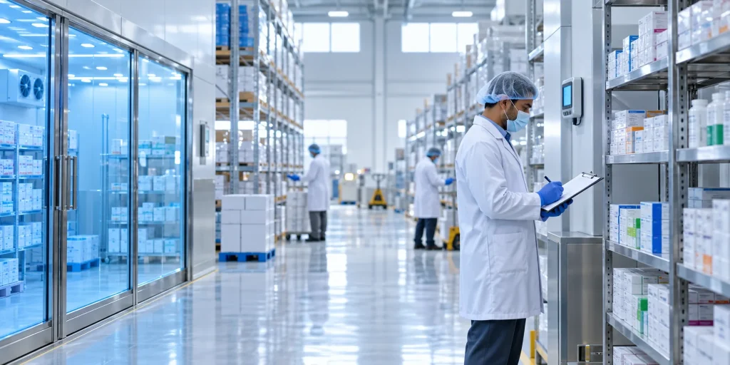 GDP compliant pharmaceutical wholesaler UK warehouse with temperature-controlled medicine storage and quality inspection