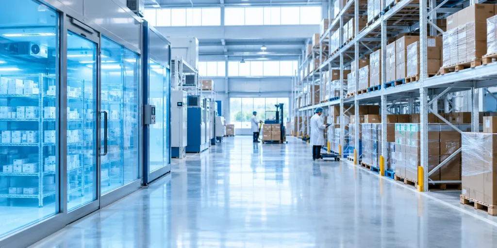 International pharma distribution UK warehouse with GDP-compliant cold chain storage for institutional buyers