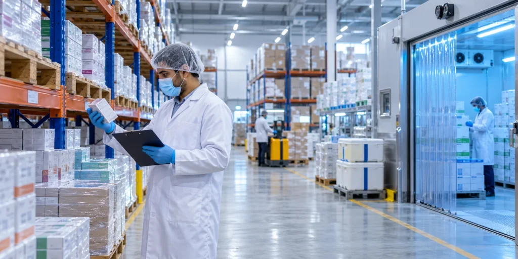 Licensed pharmaceutical wholesaler UK warehouse with GDP-compliant cold chain storage for international procurement