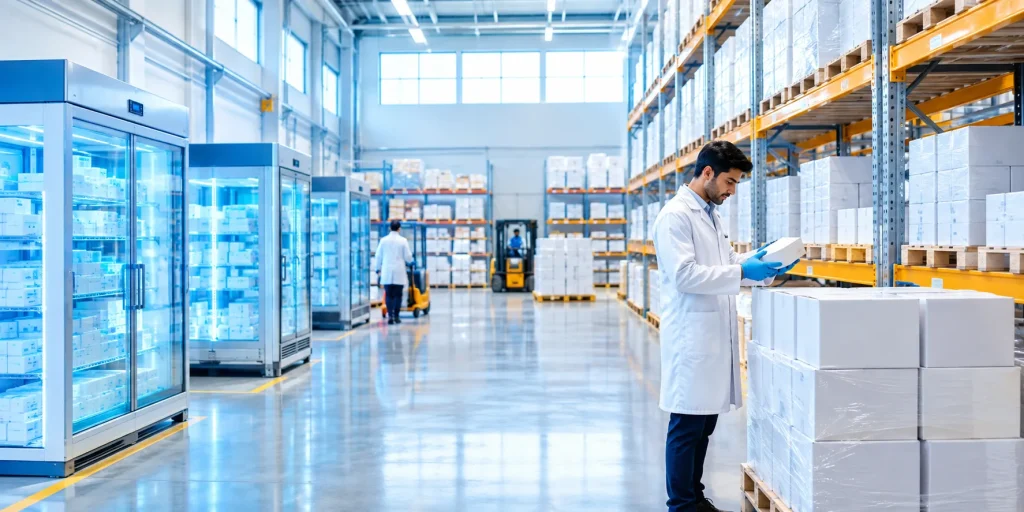 Licensed pharmaceutical wholesaler UK warehouse with temperature-controlled storage for compliant global supply integrity