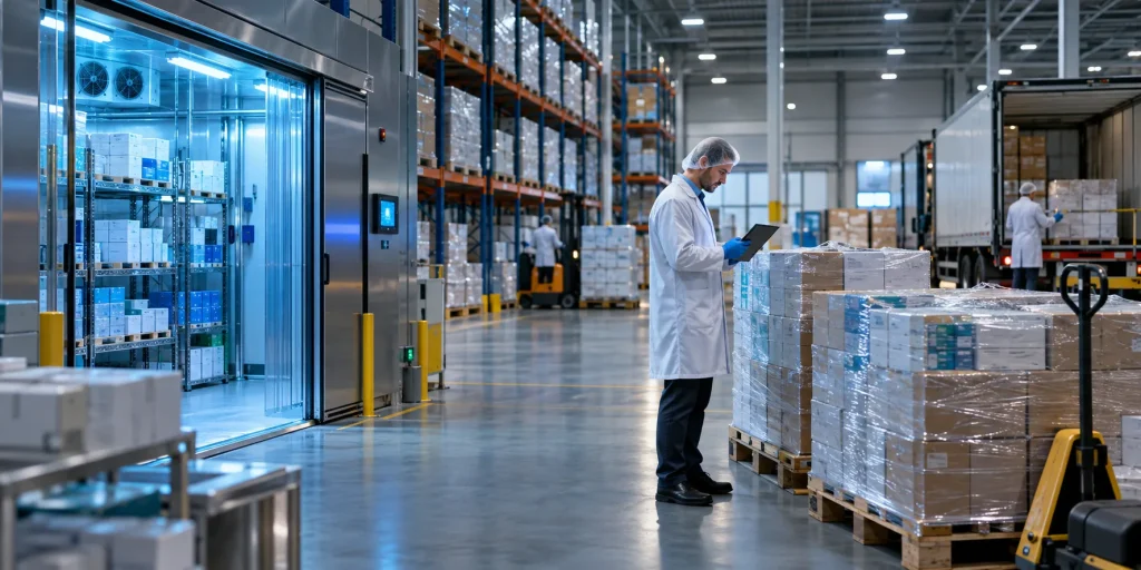 MHRA licensed pharmaceutical wholesale in the UK – GDP-compliant warehouse preparing temperature-controlled medicines for international export