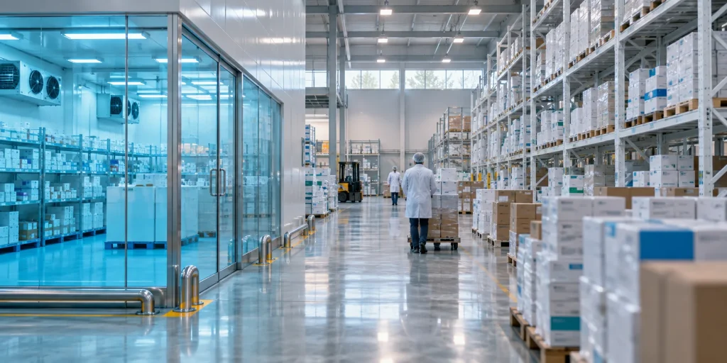MHRA licensed pharmaceutical wholesaler UK warehouse with GDP-compliant cold chain storage for institutional buyers