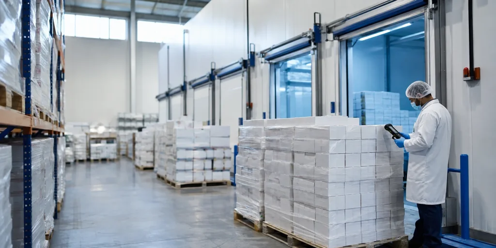 Pharmaceutical export regulations UK compliance in a GDP-controlled wholesale warehouse preparing sealed medicine cartons for international shipment
